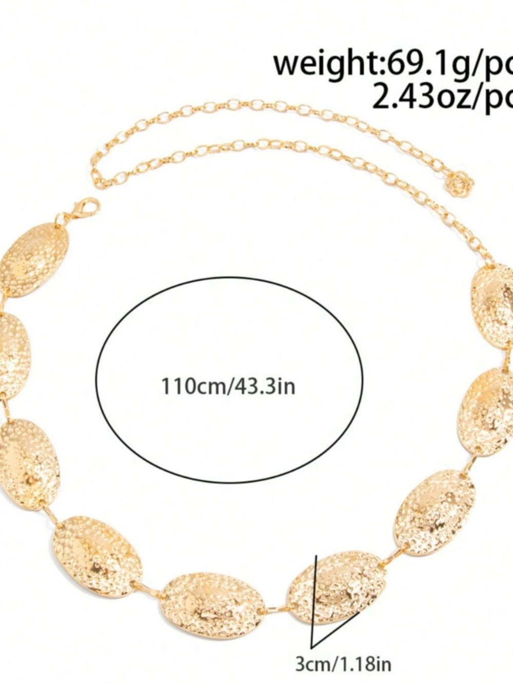 Hammered Gold Disc Statement Belt Chain Vintage Boho - Picture 10 of 10